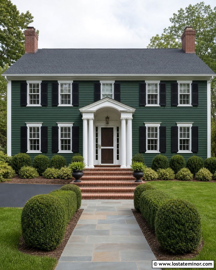 Forest Green Colonial With Brass Screen Door Hardware - 30 Forest Green House Design With Screen Door Ideas
