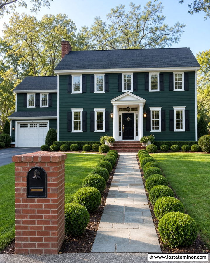 Forest Green Colonial With Brick Mailbox - 30 Forest Green House Design With Mailbox Ideas