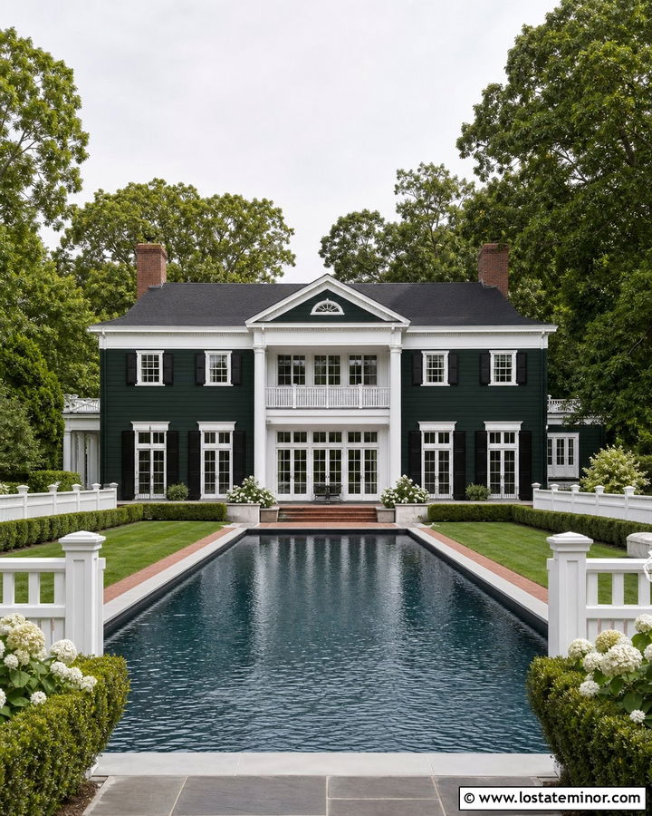 Forest Green Colonial With Formal Lap Pool - 30 Forest Green House Design With Swimming Pool Ideas