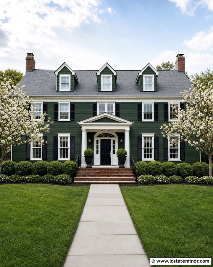 Forest Green Colonial With Matching Dormers - 30 Forest Green House Design With Dormers Ideas