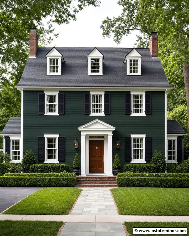 Forest Green Colonial With Slate Gray Shingles - 30 Forest Green House Design With Shingles Ideas