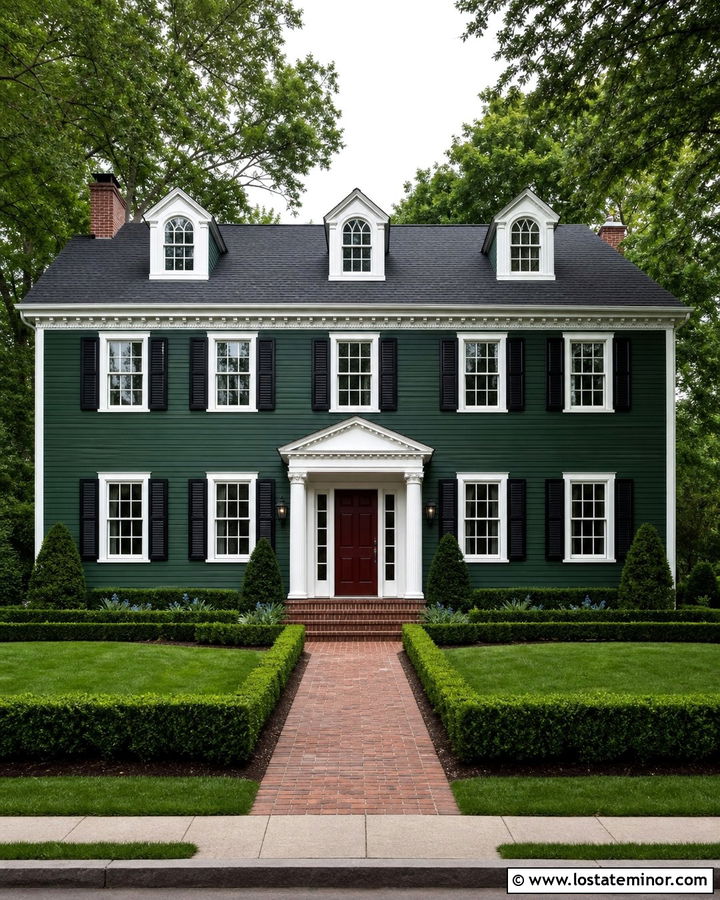 Forest Green Colonial With Symmetrical Gables - 30 Forest Green House Design With Gables Ideas