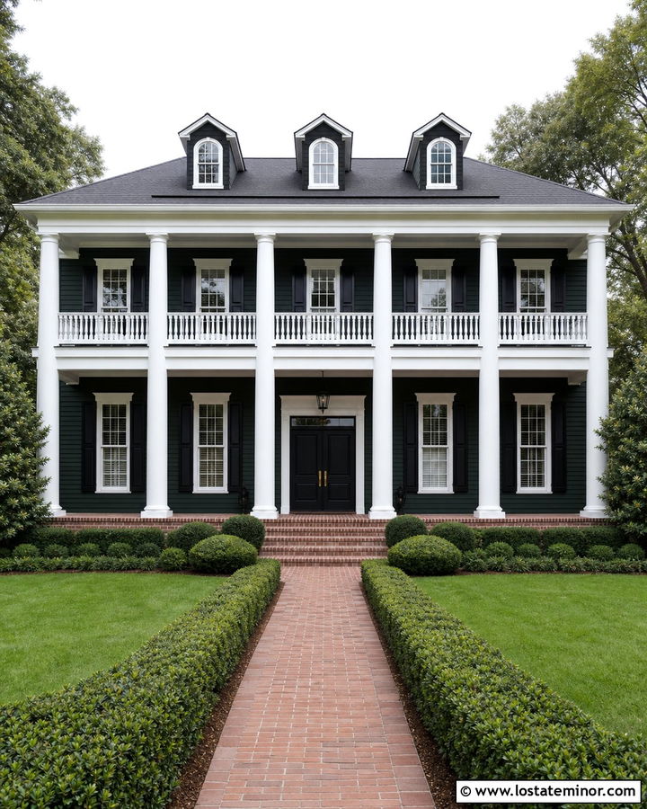 Forest Green Colonial With Two Story Columns - 30 Forest Green House Design With Porch Columns Ideas