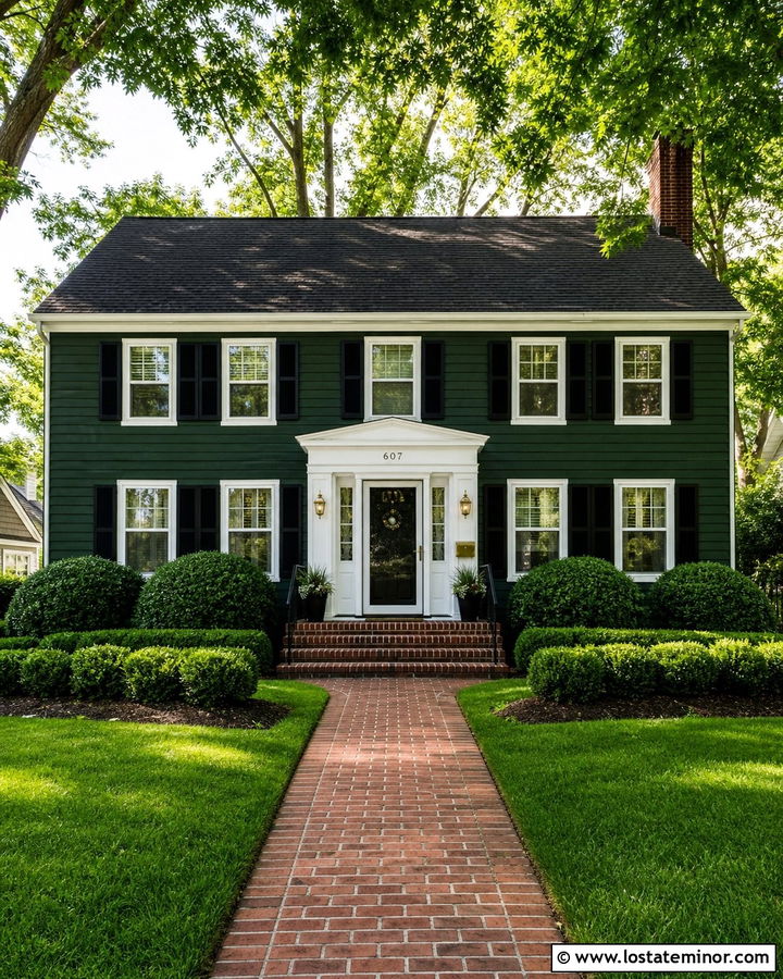 Forest Green Colonial With White Storm Door - 30 Forest Green House Design With Storm Door Ideas
