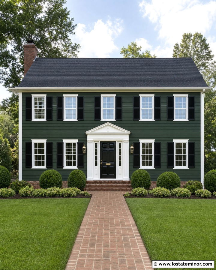 Forest Green Colonial With White Window Frames - 30 Forest Green House Design With Window Frames Ideas