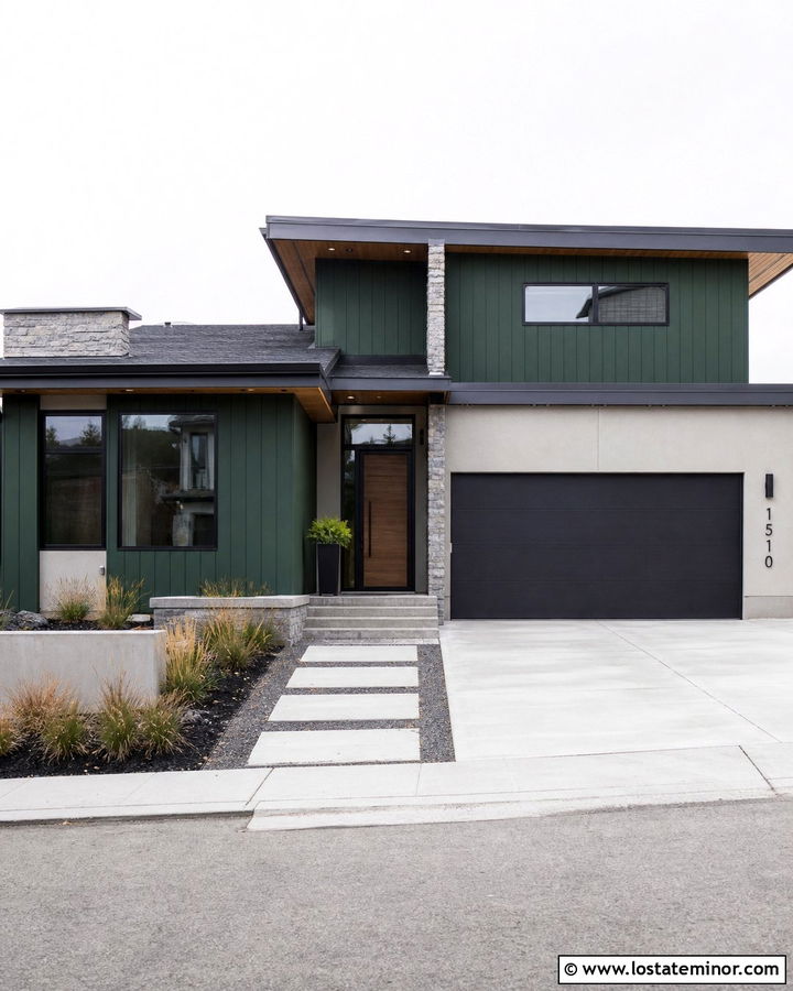 Forest Green Contemporary House With Black Storm Door - 30 Forest Green House Design With Storm Door Ideas
