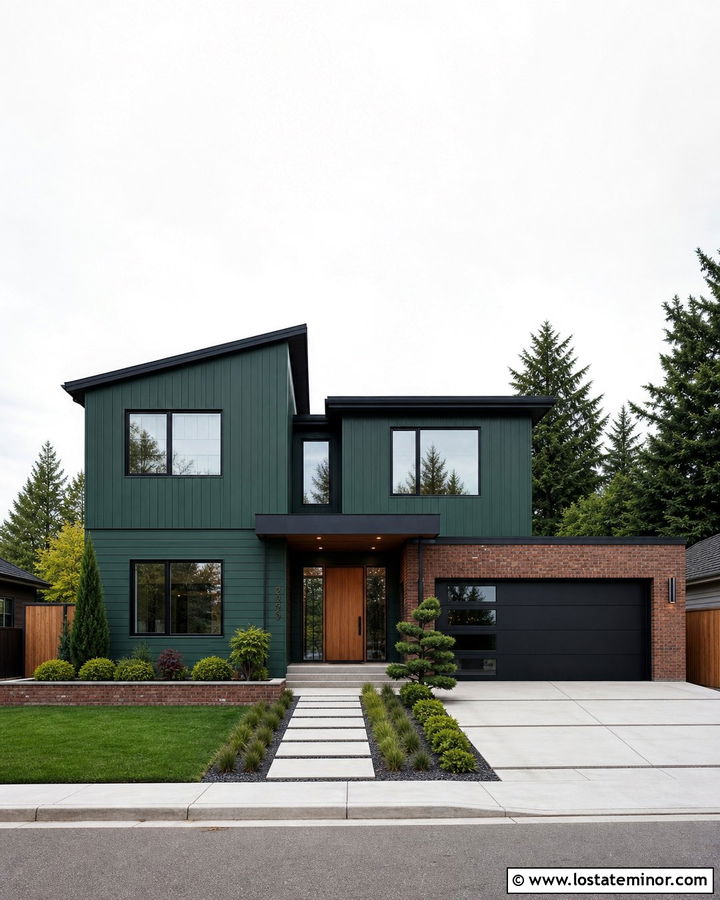 Forest Green Contemporary House With Brick Wing - 30 Forest Green House Design With Brick Accents Ideas