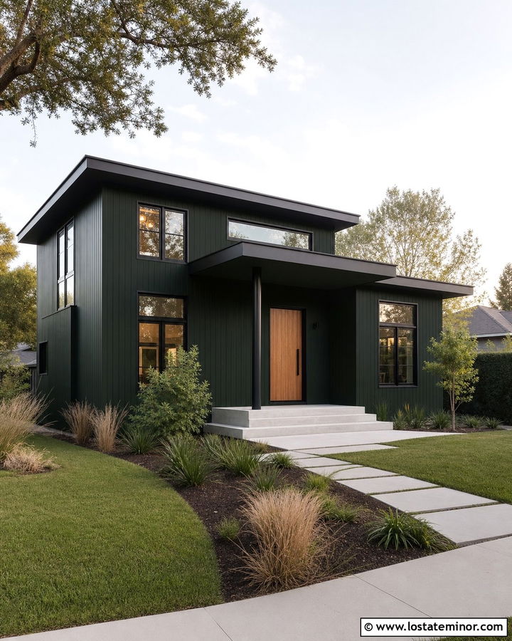 Forest Green Contemporary House With Flat Portico - 30 Forest Green House Design With Portico Ideas