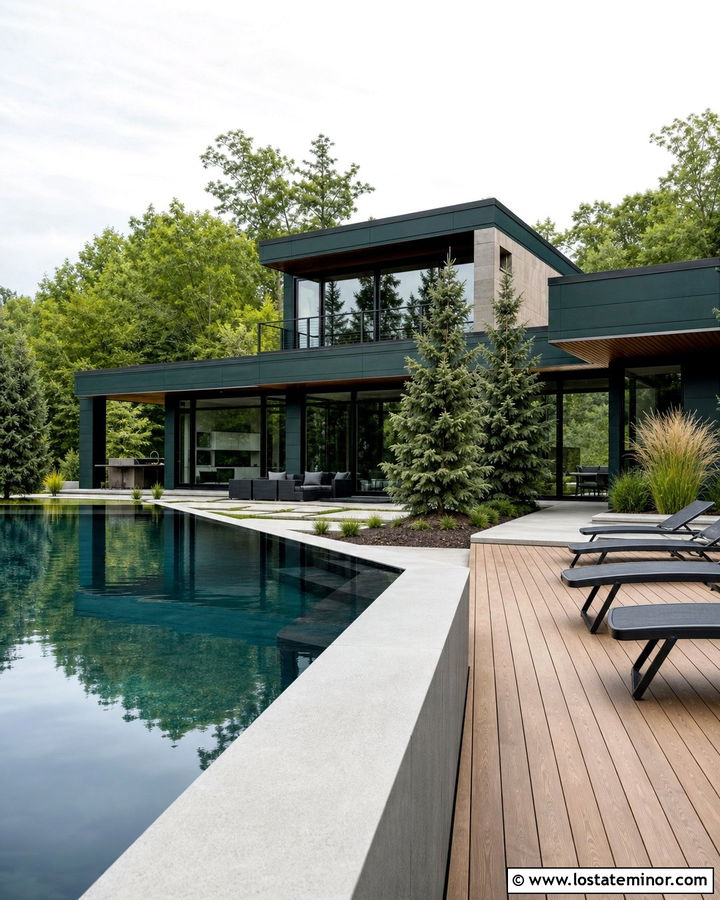 Forest Green Contemporary House With Infinity Pool - 30 Forest Green House Design With Swimming Pool Ideas
