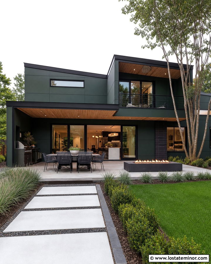 Forest Green Contemporary House With Sliding Glass Doors - 30 Forest Green House Design With Backyard Ideas