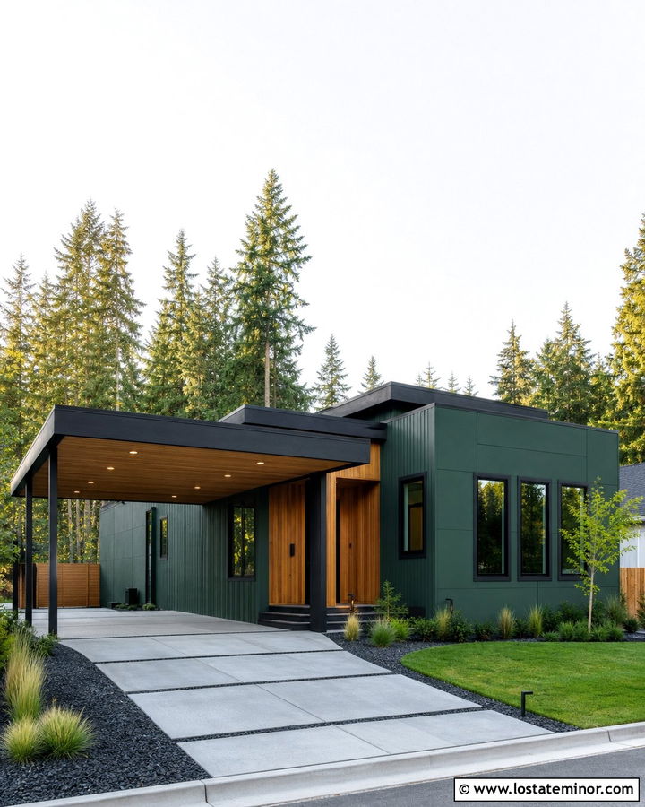 Forest Green Contemporary House With Steel Carport - 30 Forest Green House Design With Carport Ideas