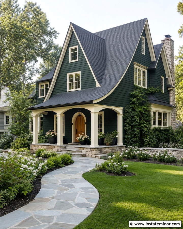 Forest Green Cottage With Arched Porch Columns - 30 Forest Green House Design With Porch Columns Ideas