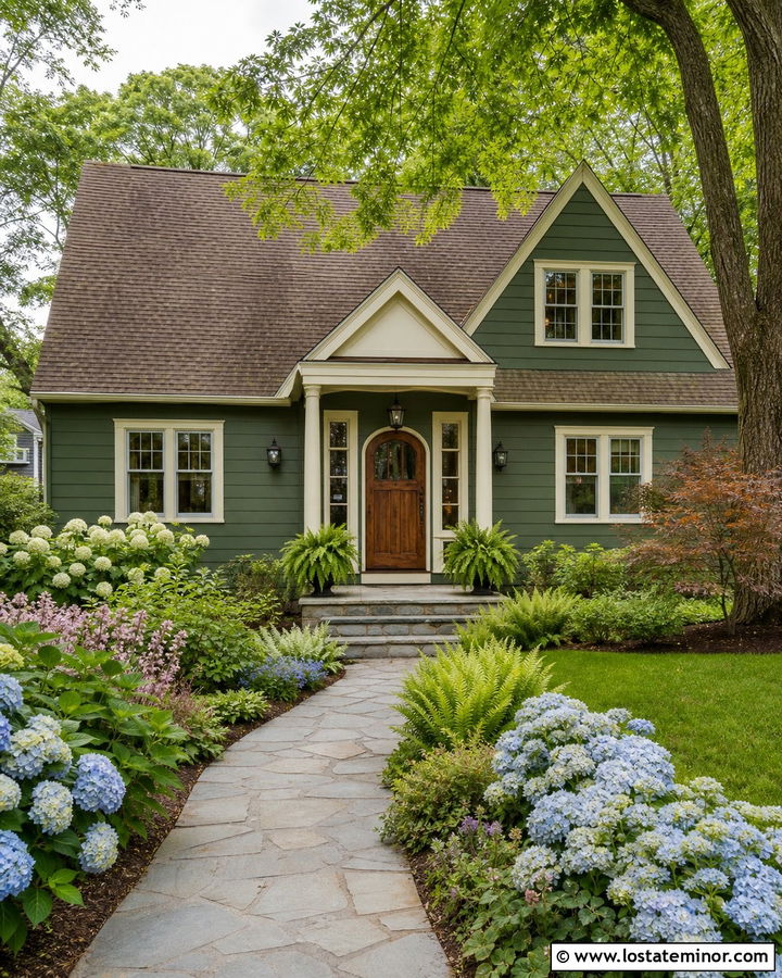 Forest Green Cottage With Cream Portico - 30 Forest Green House Design With Portico Ideas