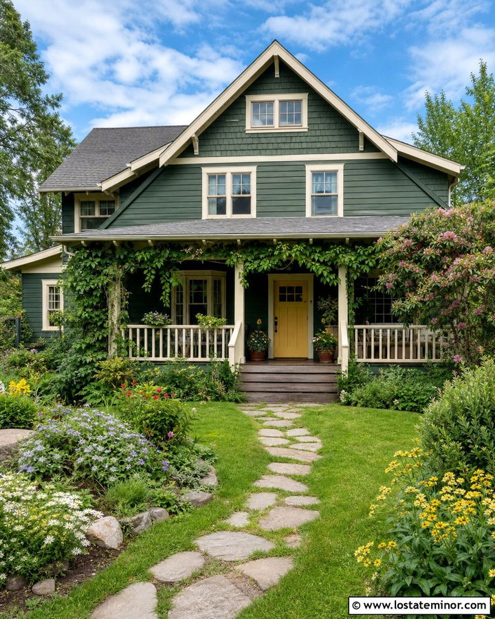 Forest Green Cottage With Cream Railings - 30 Forest Green House Design With Railings Ideas