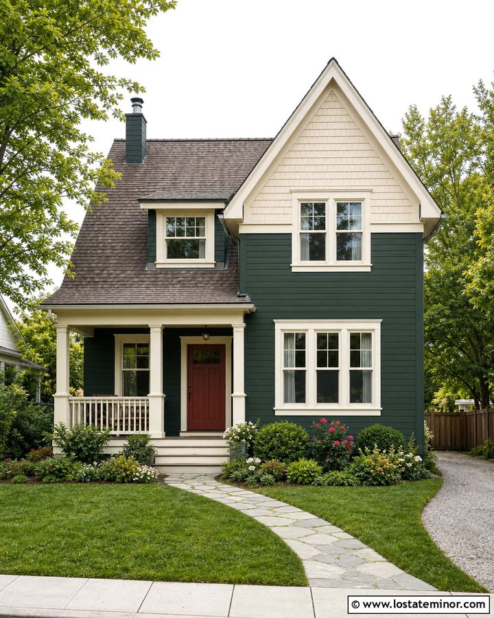 Forest Green Cottage With Cream Shingles - 30 Forest Green House Design With Shingles Ideas
