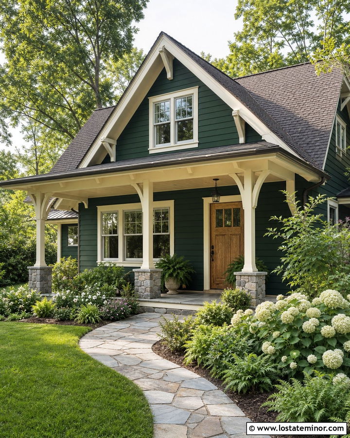 Forest Green Cottage With Cream Tongue And Groove Ceiling - 30 Forest Green House Design With Porch Ceiling Ideas