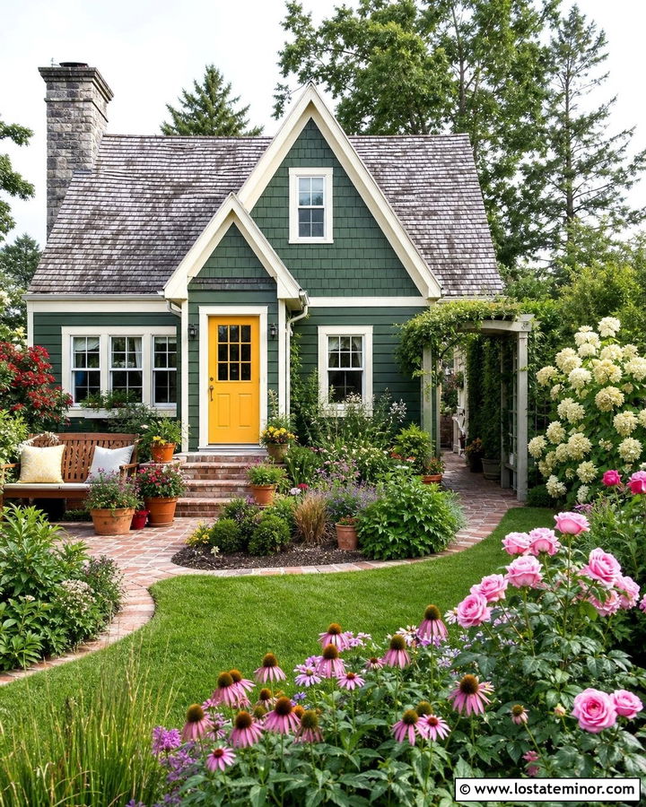 Forest Green Cottage With Flower Garden Backyard - 30 Forest Green House Design With Backyard Ideas