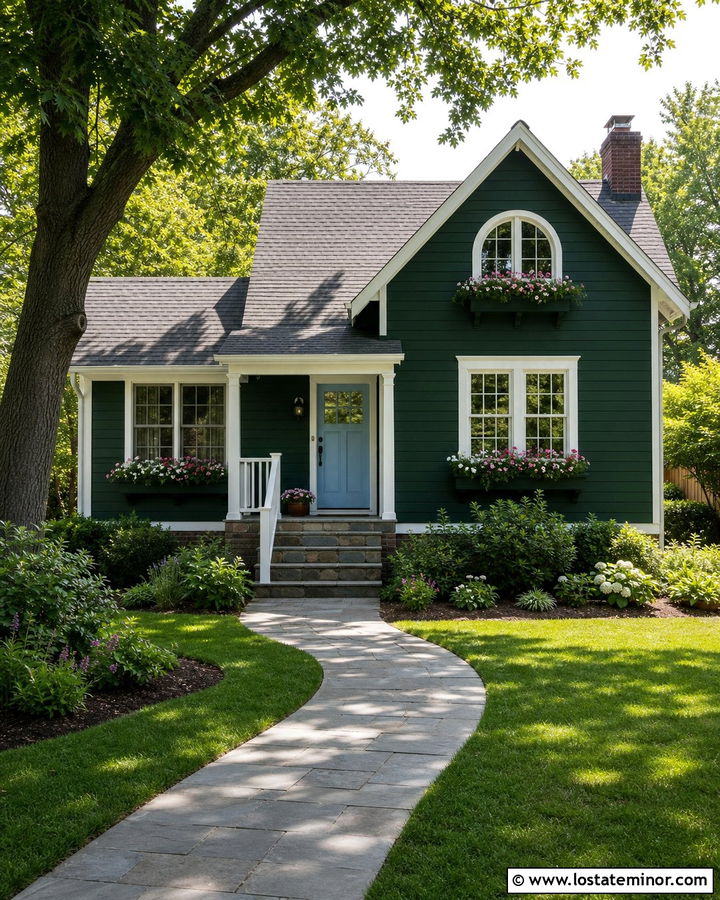 Forest Green Cottage With Matching Green Window Boxes - 30 Forest Green House Design With Window Boxes Ideas