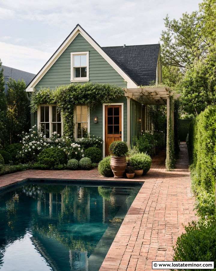 Forest Green Cottage With Small Backyard Pool - 30 Forest Green House Design With Swimming Pool Ideas