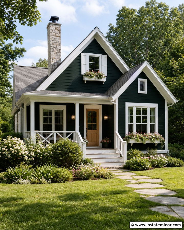 Forest Green Cottage With White Porch Lights - 30 Forest Green House Design With Light Fixtures Ideas