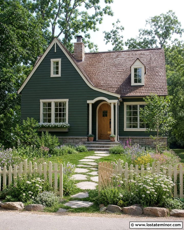 Forest Green Cottage With Wildflower Garden - 30 Forest Green House Design With Front Yard Ideas