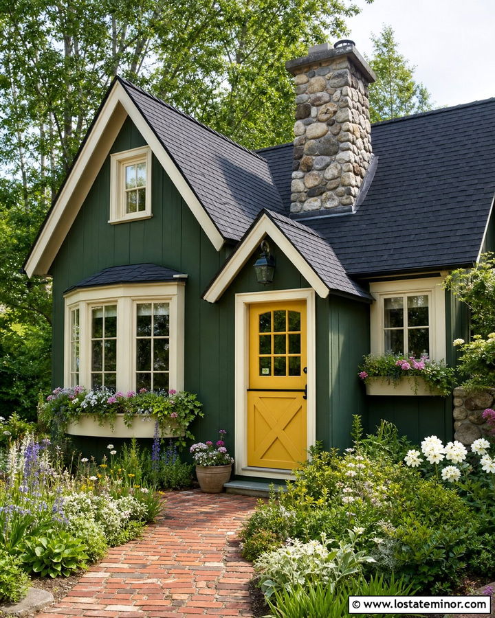 Forest Green Cottage With Yellow Dutch Door - 30 Forest Green House Design With Dutch Door Ideas