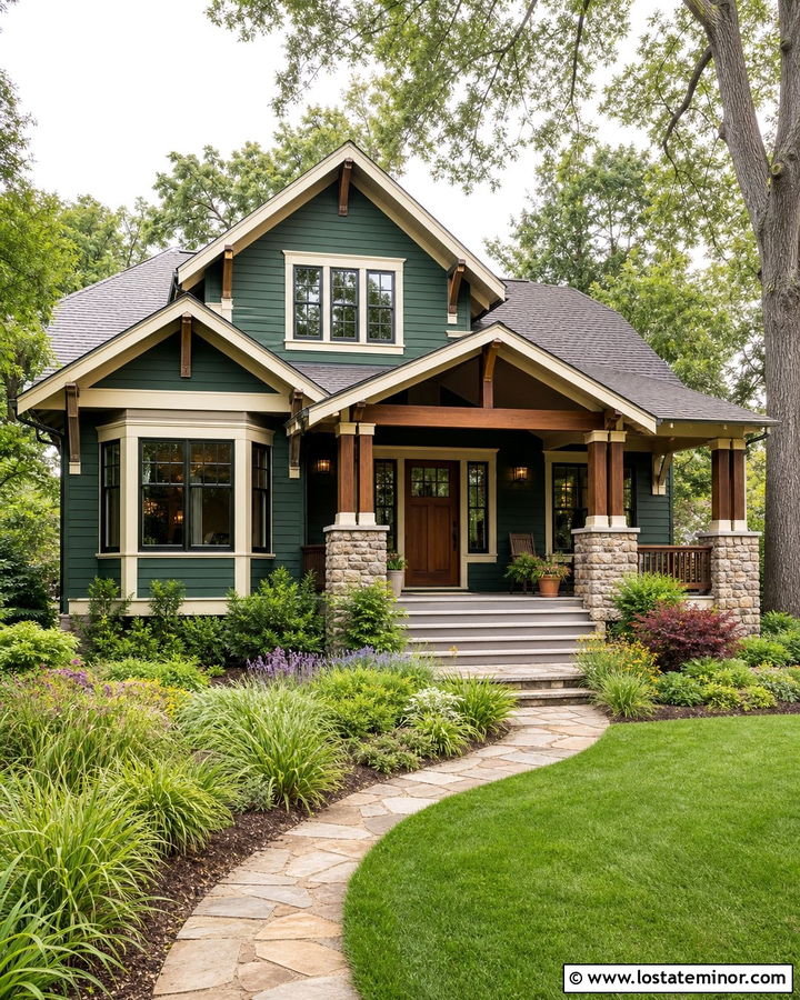 Forest Green Craftsman House With Native Landscaping - 30 Forest Green House Design With Landscaping Ideas
