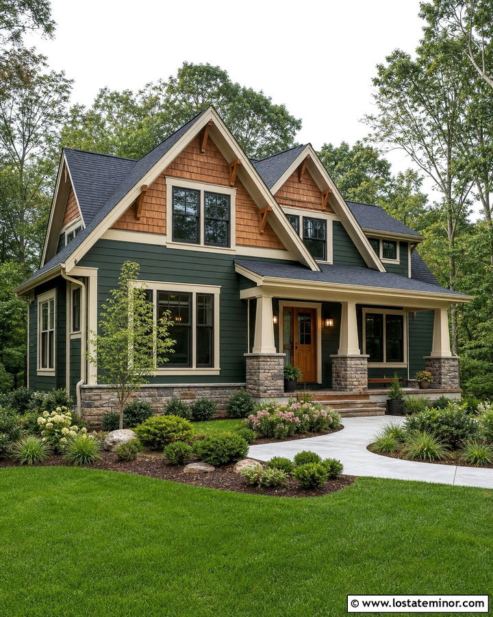 Forest Green Craftsman With Cedar Gables - 30 Forest Green House Design With Gables Ideas
