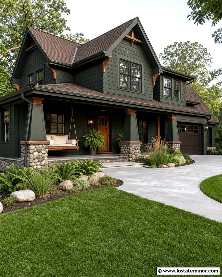 Forest Green Craftsman With Cedar Hanging Daybed - 30 Forest Green House Design With Daybed Ideas