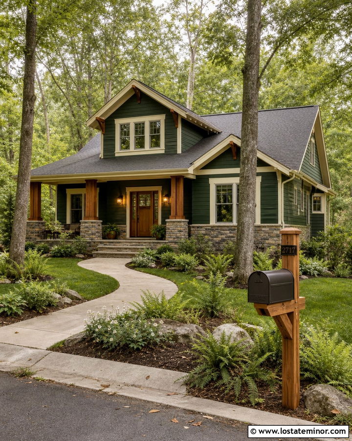 Forest Green Craftsman With Cedar Mailbox - 30 Forest Green House Design With Mailbox Ideas
