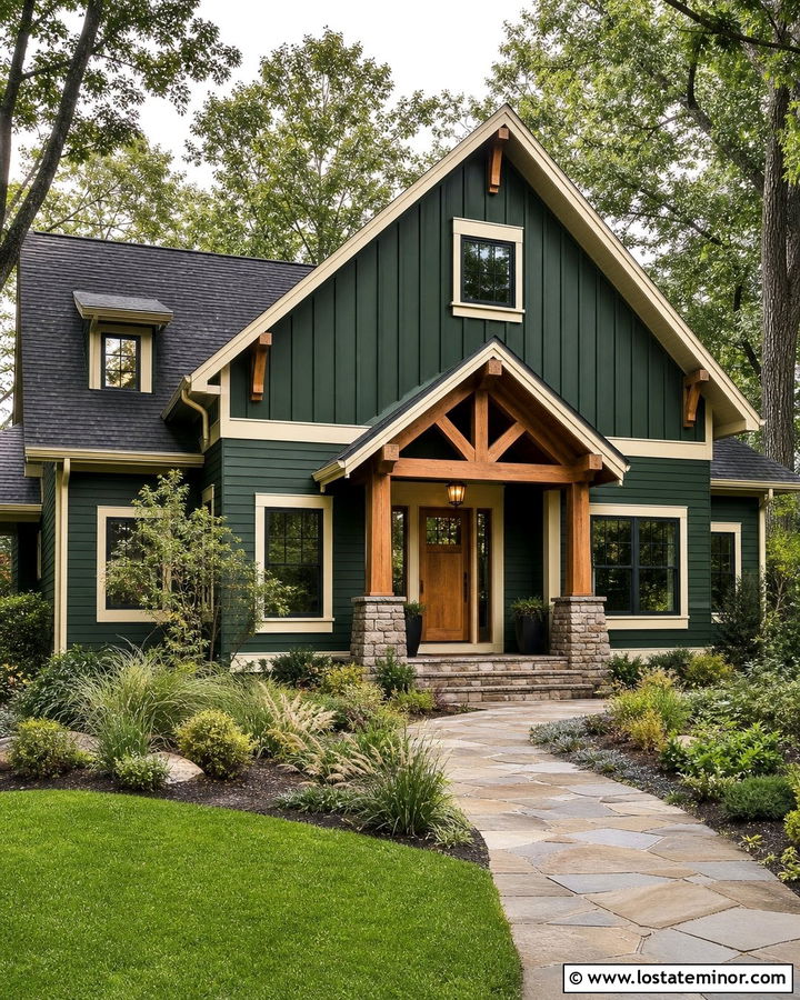 Forest Green Craftsman With Cedar Portico - 30 Forest Green House Design With Portico Ideas