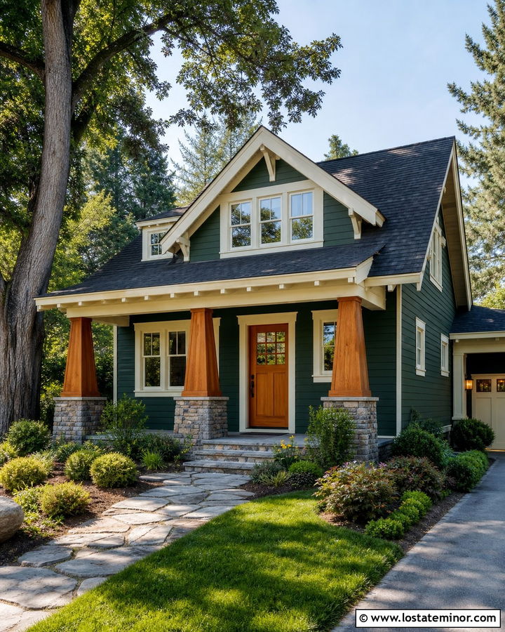 Forest Green Craftsman With Cedar Screen Door - 30 Forest Green House Design With Screen Door Ideas