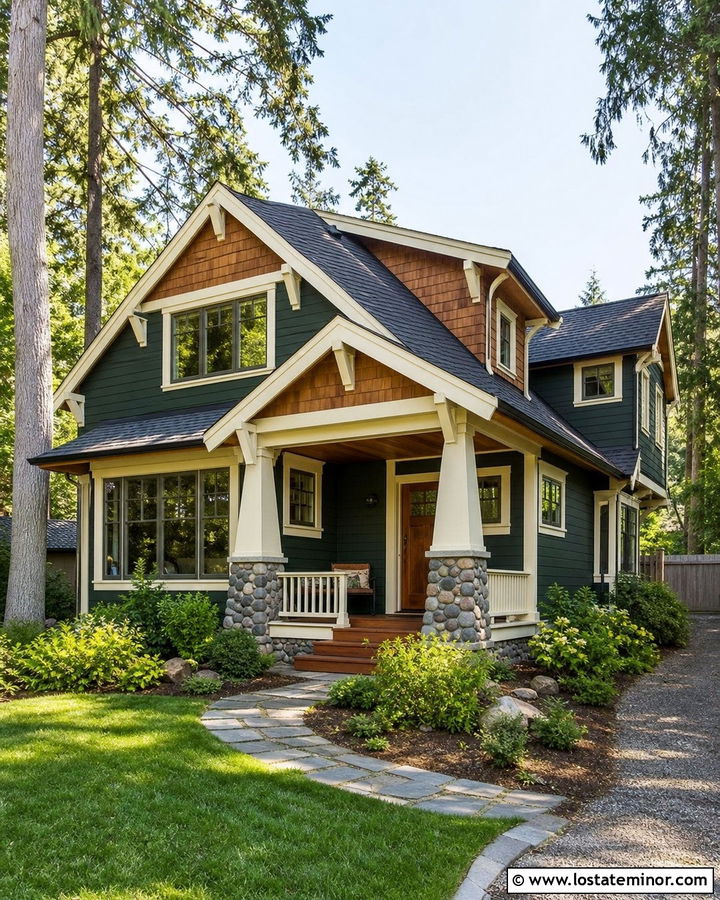 Forest Green Craftsman With Cedar Shake Gables - 30 Forest Green House Design With Shingles Ideas