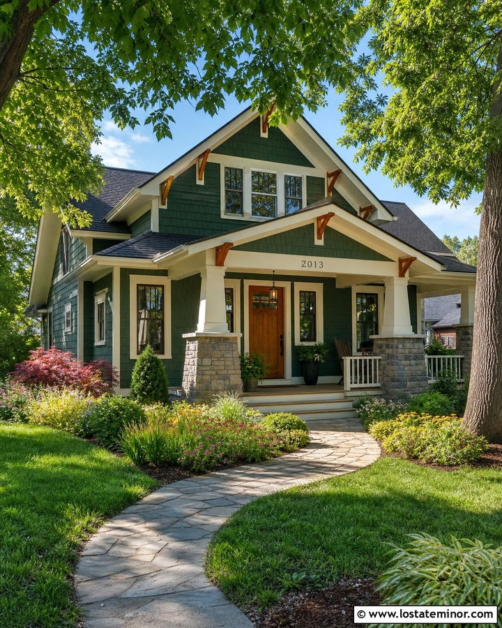 Forest Green Craftsman With Native Front Yard - 30 Forest Green House Design With Front Yard Ideas