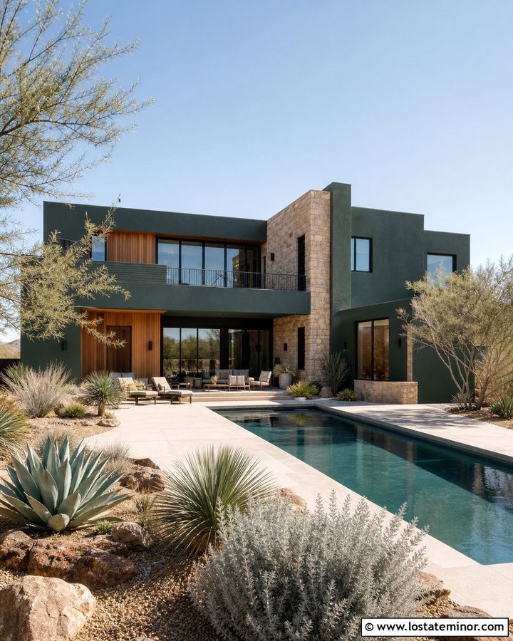 Forest Green Desert Modern House With Pool - 30 Forest Green House Design With Swimming Pool Ideas