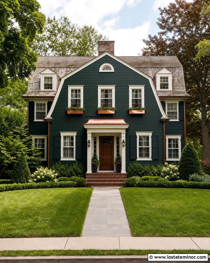 Forest Green Dutch Colonial With Copper Window Boxes - 30 Forest Green House Design With Window Boxes Ideas