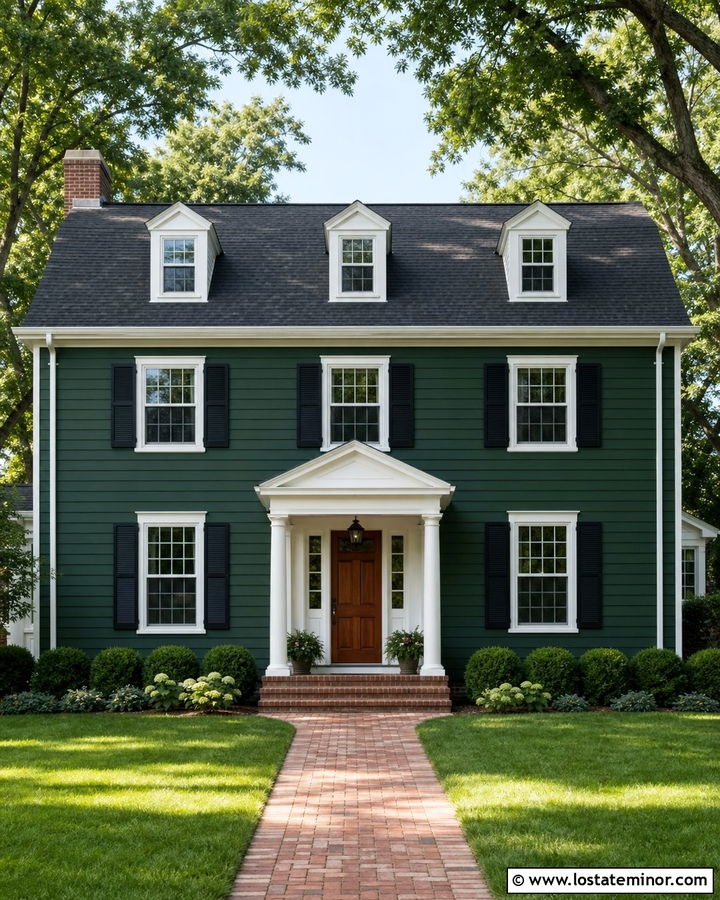 Forest Green Dutch Colonial With Pedimented Portico - 30 Forest Green House Design With Portico Ideas