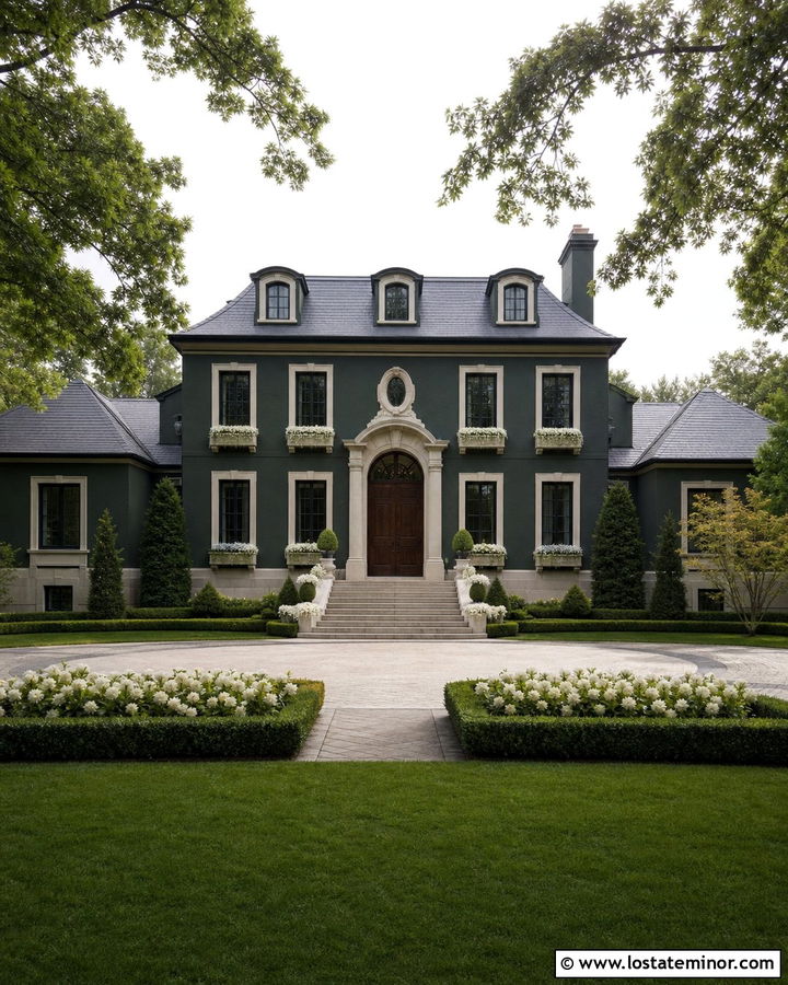 Forest Green Estate House With Cast Stone Window Boxes - 30 Forest Green House Design With Window Boxes Ideas
