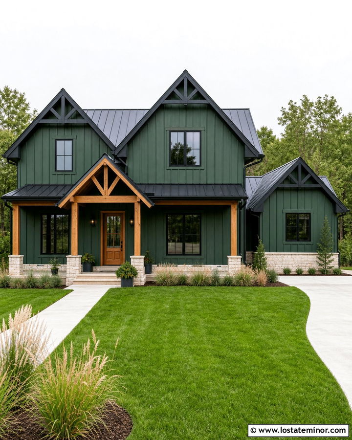 Forest Green Farmhouse With Black Gables - 30 Forest Green House Design With Gables Ideas