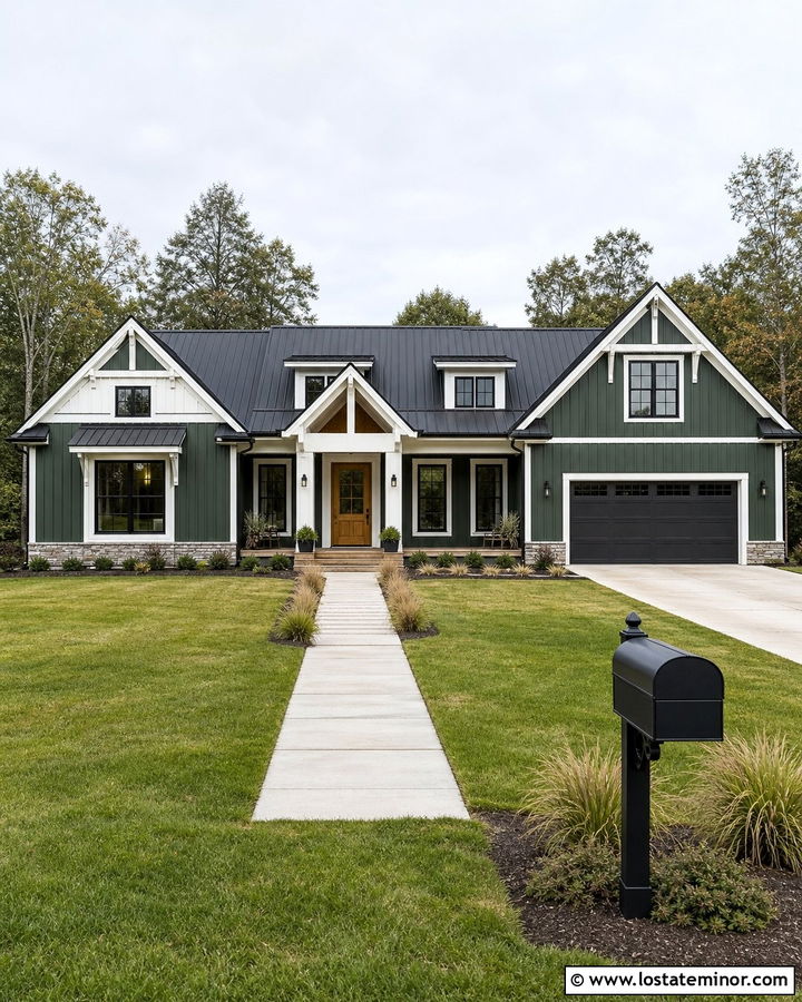 Forest Green Farmhouse With Black Mailbox - 30 Forest Green House Design With Mailbox Ideas