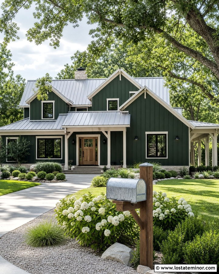 Forest Green Farmhouse With Galvanized Mailbox - 30 Forest Green House Design With Mailbox Ideas