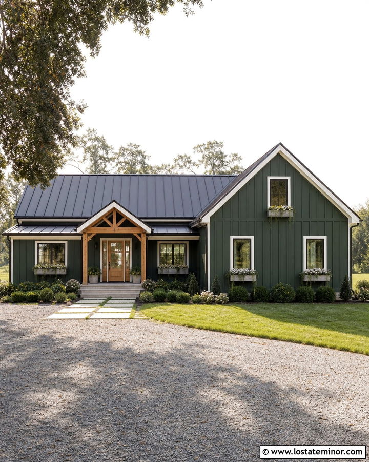 Forest Green Farmhouse With Galvanized Window Boxes - 30 Forest Green House Design With Window Boxes Ideas