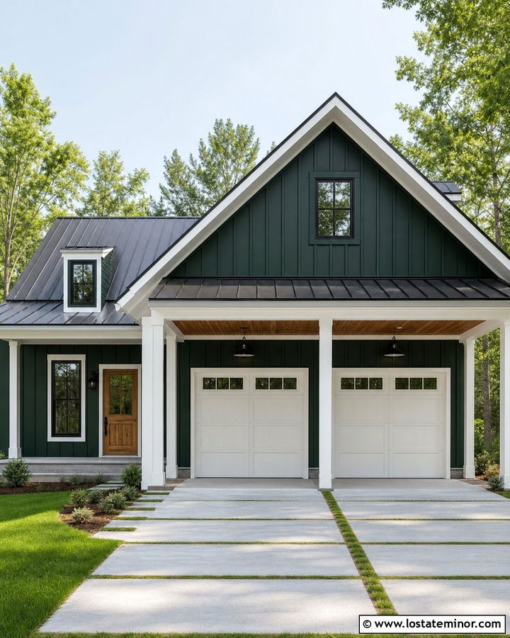 Forest Green Farmhouse With White Carport - 30 Forest Green House Design With Carport Ideas