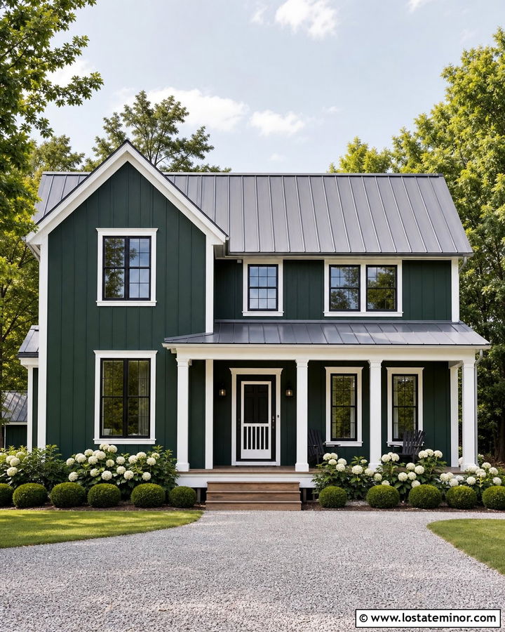 Forest Green Farmhouse With White Screen Door - 30 Forest Green House Design With Screen Door Ideas