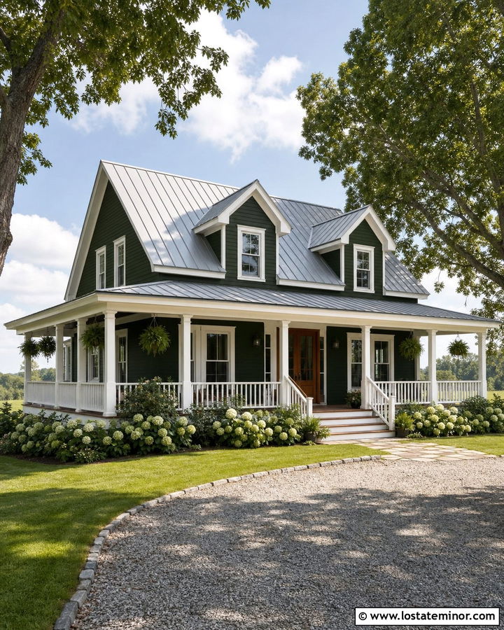 Forest Green Farmhouse With Wraparound Porch Dormers - 30 Forest Green House Design With Dormers Ideas