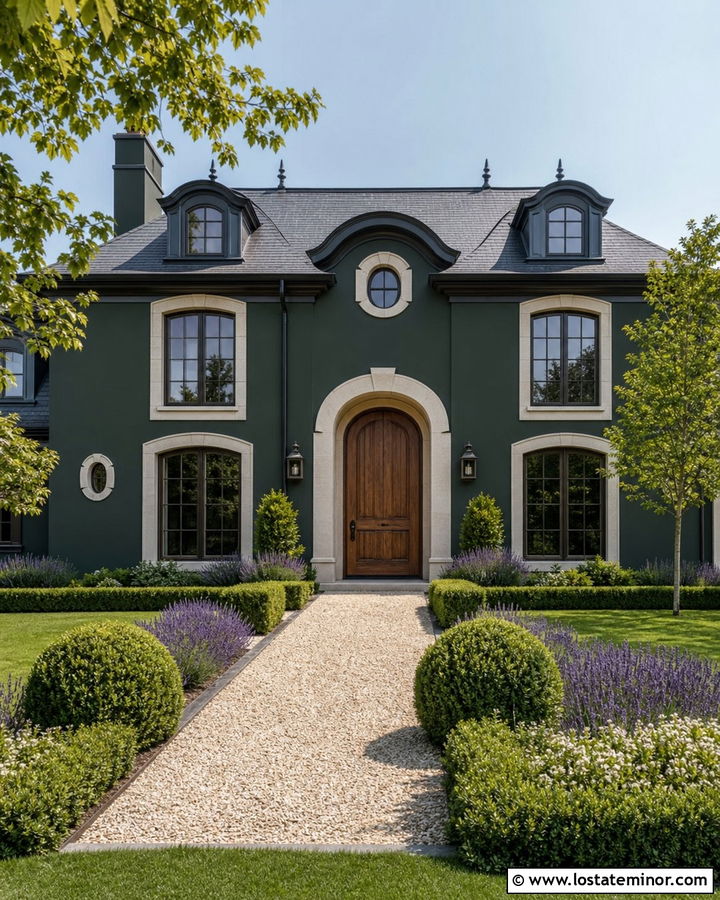 Forest Green French Country House With Limestone Dormers - 30 Forest Green House Design With Dormers Ideas