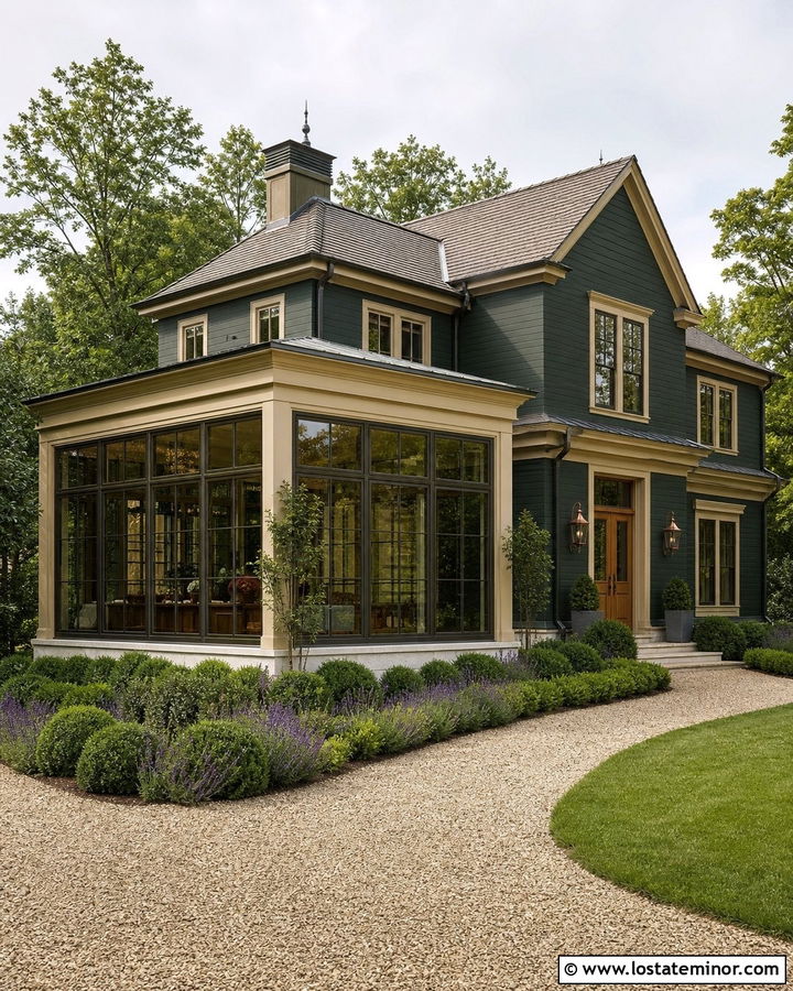 Forest Green French Country House With Sunroom - 30 Forest Green House Design With Sunroom Ideas