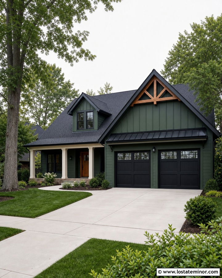 Forest Green Gable House With Black Garage Doors - 30 Forest Green House Design With Gables Ideas