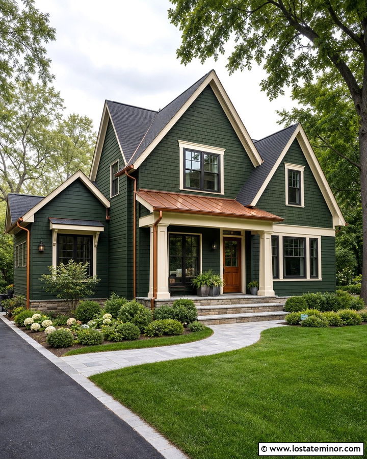 Forest Green Gable House With Copper Accents - 30 Forest Green House Design With Gables Ideas