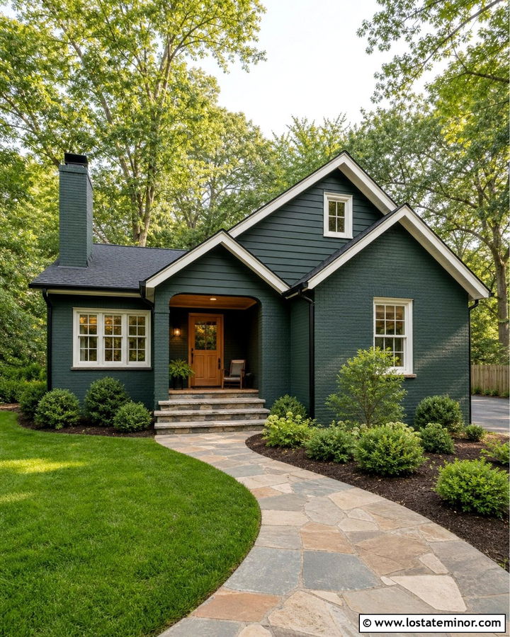 Forest Green Gable House With Painted Brick - 30 Forest Green House Design With Gables Ideas